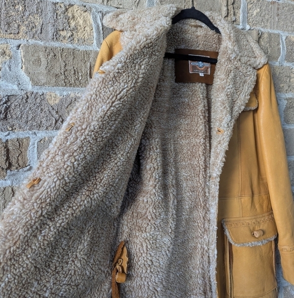 VTG 70s Pioneer Wear Western Cowboy Leather Winter Jacket Shearling Lined - Picture 9 of 12